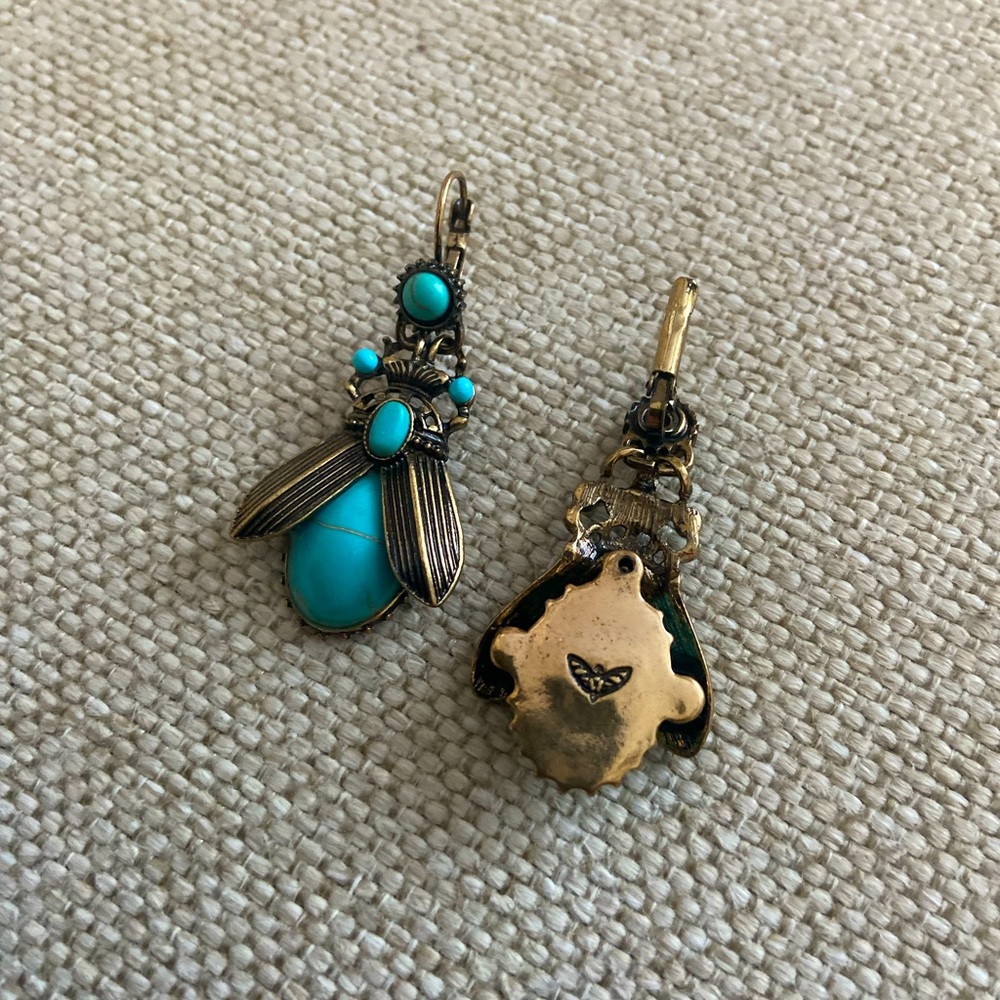 Turquoise Scarab Drop Earrings - Picture 3 of 7